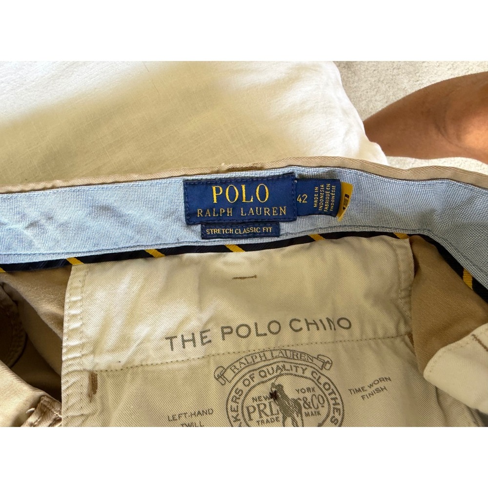 Polo Ralph Lauren Sz 42 Tan Khaki Stretch Classic Fit Chino Shorts Cotton Twill - Picture 7 of 9